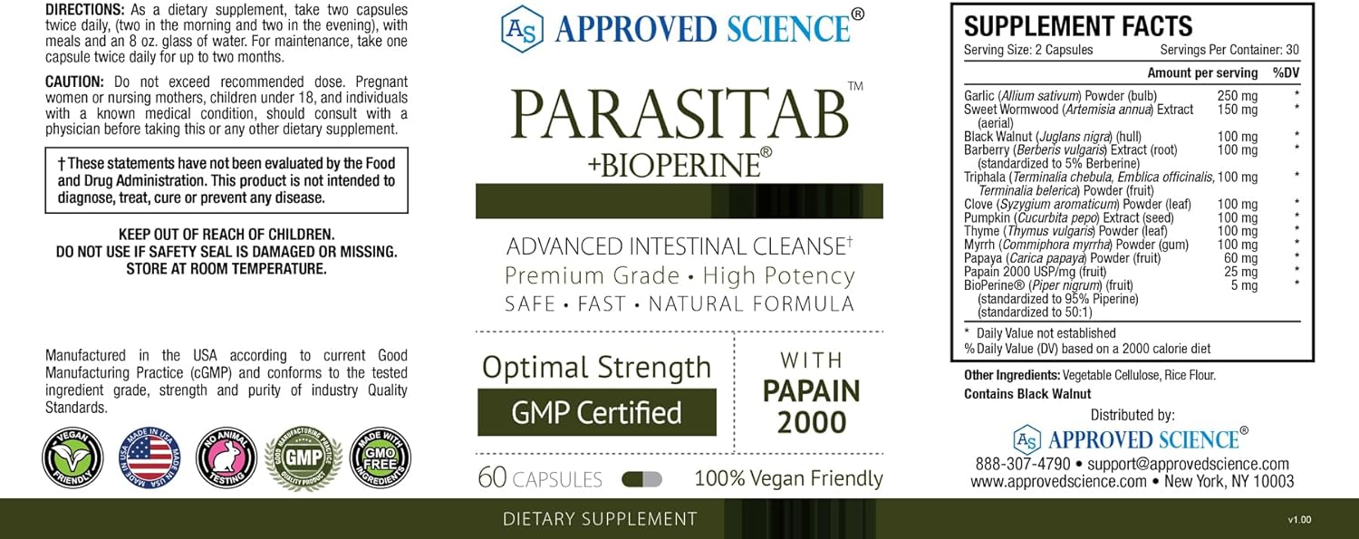 Approved Science Parasitab - Solution for Harmful Organisms - 60 Capsu