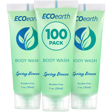 EcoEarth Travel Size Body Wash (1  , 100 PK, Spring Breeze), Delight Your Guests with a Revitalizing and Refreshing Hotel Body Wash, Quality Mini and Small Size Guest Hotel Toiletries in Bulk