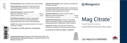 Metagenics Mag Citrate, Magnesium Citrate Supplement with Calcium to H