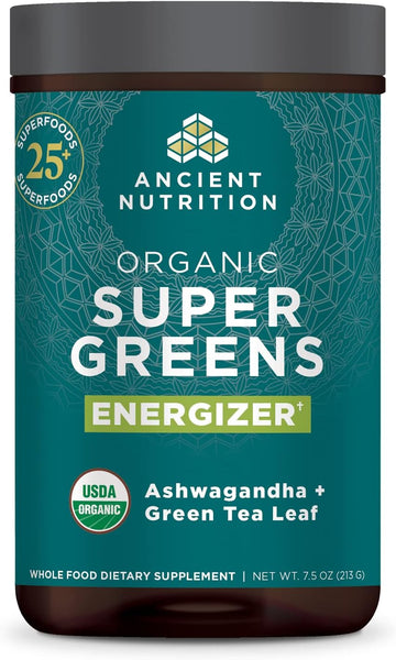 Ancient Nutrition Supergreens Energizer Powder, Organic Superfood Powd
