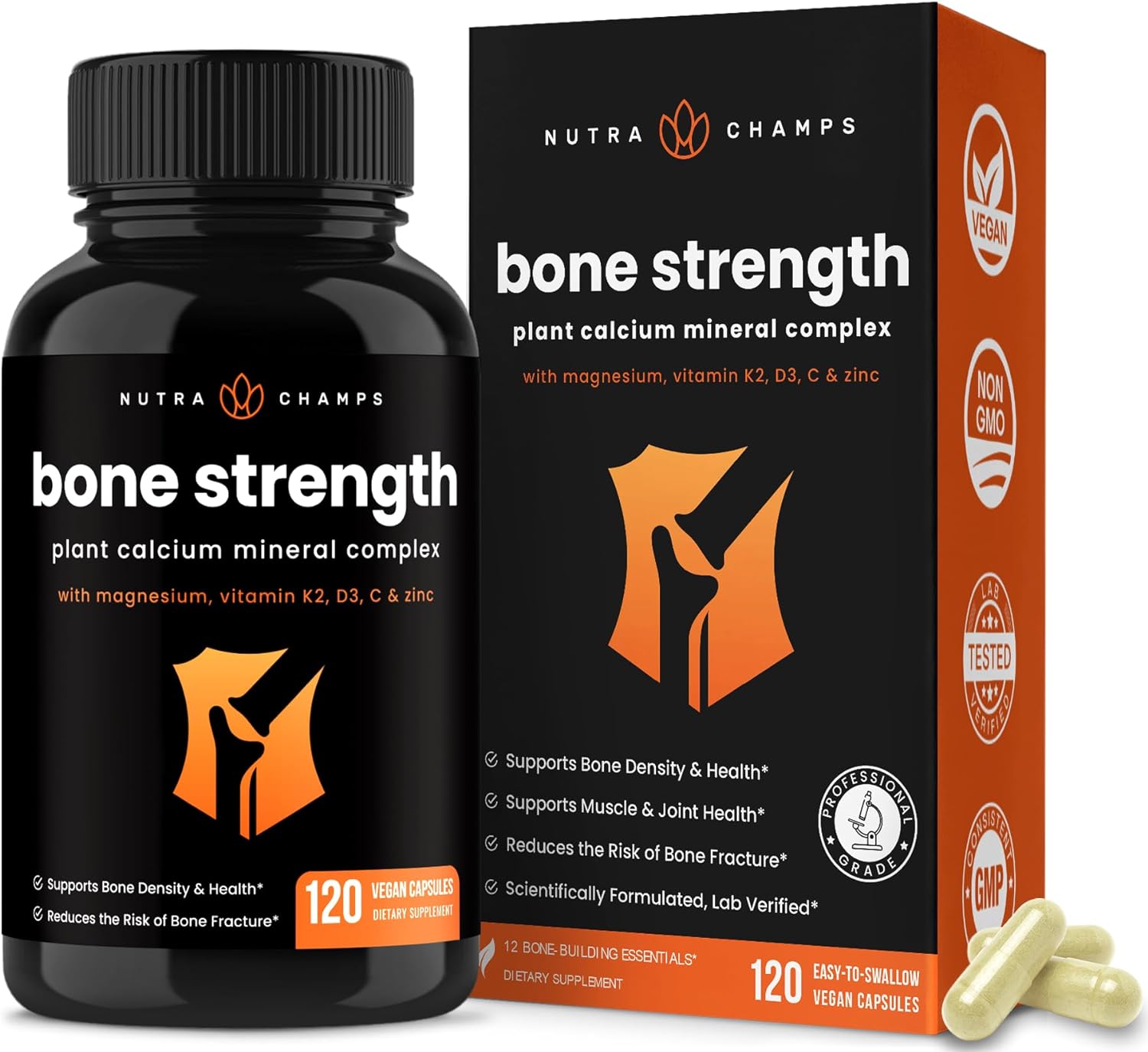 Bone Strength Supplements | Plant Based Calcium Supplement 600mg | Vit