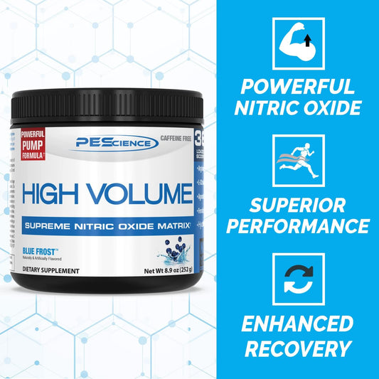 PEScience High Volume Nitric Oxide Booster Pre Workout Powder with L Arginine Nitrate, Blue Frost (Blueberry), 36 Scoops