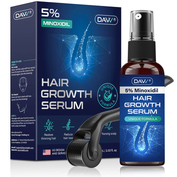 DAVV 5% Minoxidil Hair Growth Serum for Men and Women with a Roller Hair Regrowth Treatment Kit for Stronger, Thicker, Longer hair. It Helps to Stop Thinning and Loss of hair Size 60Ml