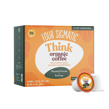 Four Sigmatic Mushroom Coffee K-Cups | Organic and Fair Trade Dark Roast Coffee with Lion's Mane, Chaga & Mushroom Powder | Focus & Immune Support | Vegan & Keto | Sustainable Pods | 24 Count