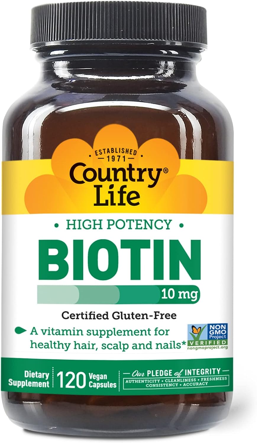 Country Life Biotin High Potency, 10Mg, 120 Count, Certified Gluten Fr