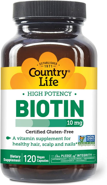 Country Life Biotin High Potency, 10Mg, 120 Count, Certified Gluten Fr