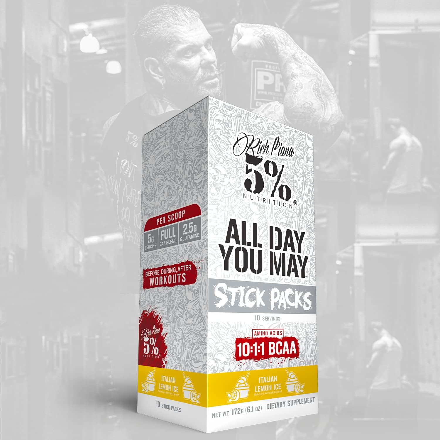 5% Nutrition Rich Piana AllDayYouMay BCAA Powder | 9g of Pre