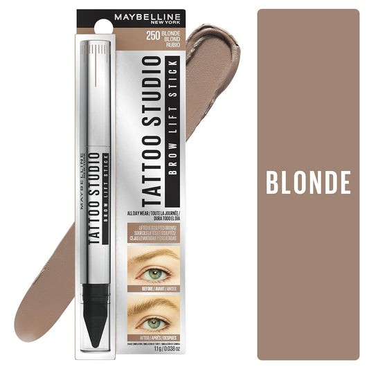 Maybelline New York TattooStudio Brow Lift Stick Makeup with Tinted Wax Conditioning Complex, Blonde, 1 Count