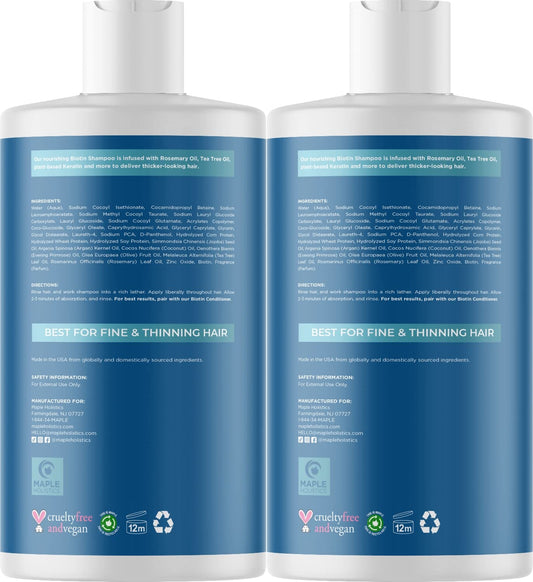 Volumizing Biotin Shampoo for Thinning Hair - Thin Hair Shampoo with Rosemary Keratin and Essential Oils for Hair Care - Vegan Sulfate Free Shampoo for Damaged Dry Hair Paraben and Cruelty Free 2 Pack