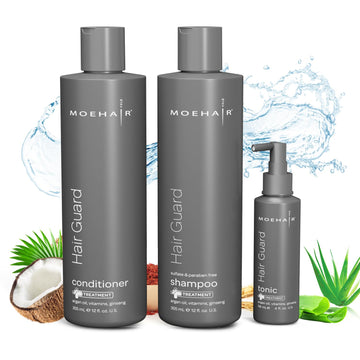 Moehair Hair loss Shampoo and Conditioner set with hair growth Serum for men & women. Hair Thickening, Thinning, Volumizing product (shampoo para la caida del cabello) Hair Guard TRIO of 12