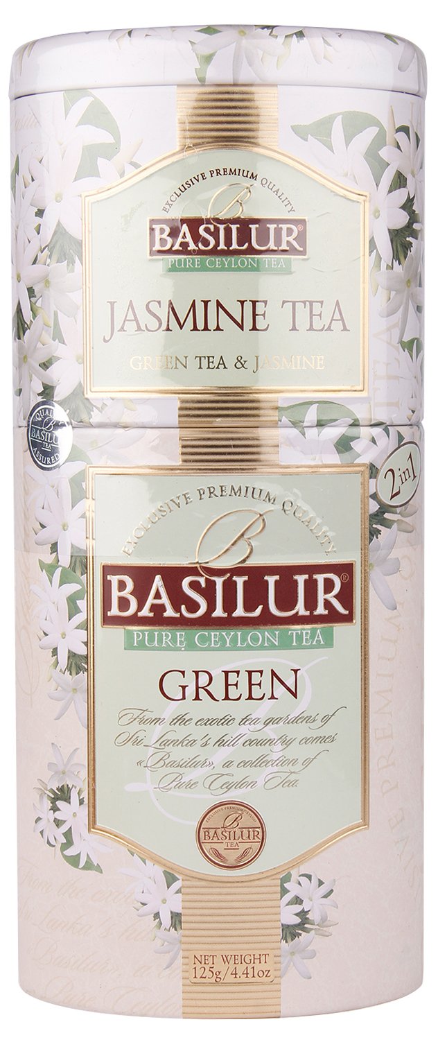 Basilur 2 in1 green tea & jasmine "Jasmine tea" and "Green" from Fruit and Flowers Collection in Metal Caddy Loose