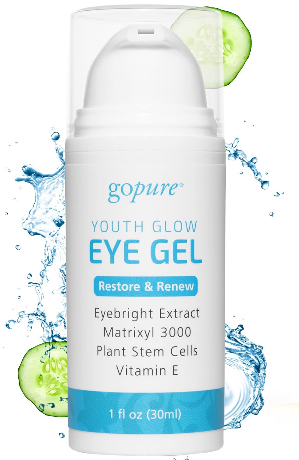 goPure Youth Glow Eye Gel - Anti-Aging Eye Cream that Soothes and Hydrates, Made with Matrixyl 3000 and Hyaluronic Acid for Improve the Look of Puffiness, Dark Circles, and Under Eye Bags - 1