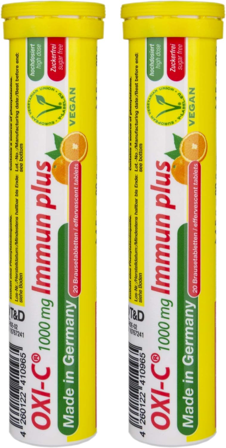 Vitamin C 1000 mg - 2 x 20 effervescent Tablets - Orange Flavour - Veg1 Grams