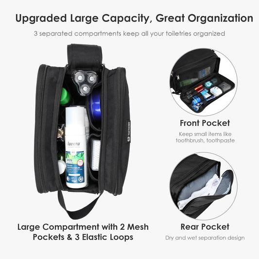 TACTICISM Toiletry Bag for Men - Extra Large Dry Wet Separate Travel Toiletry Bag, Tactical Molle Dopp Kit for Men, Water-Resistant Mens Toiletry Bag for Travel, Black