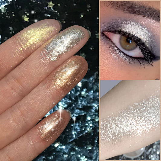 OYGCee Glitter Shimmer Metallic Eyeshadow Palette 4 Color,DE'LANCI Diamond Pearl Shiny Bling Korean Makeup for Eye/Face/Highlighter, High Pigmented Smooth White Shimmery Powder, Glow Illuminator