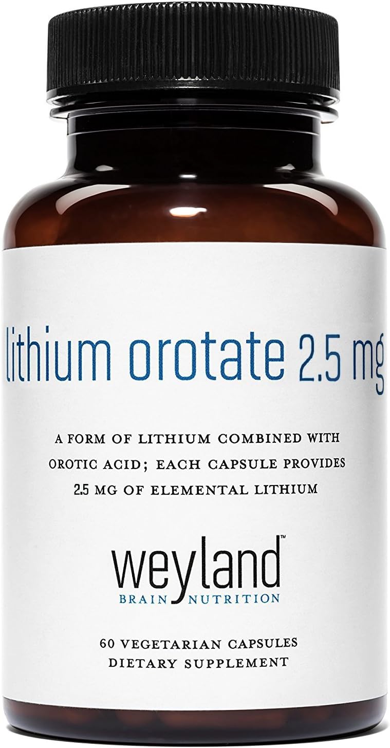 Lithium Orotate 2.5mg (1 Bottle), 60 Vegetarian Capsules, Lithium Supplement Supports Healthy Mood, Behavior, Memory and