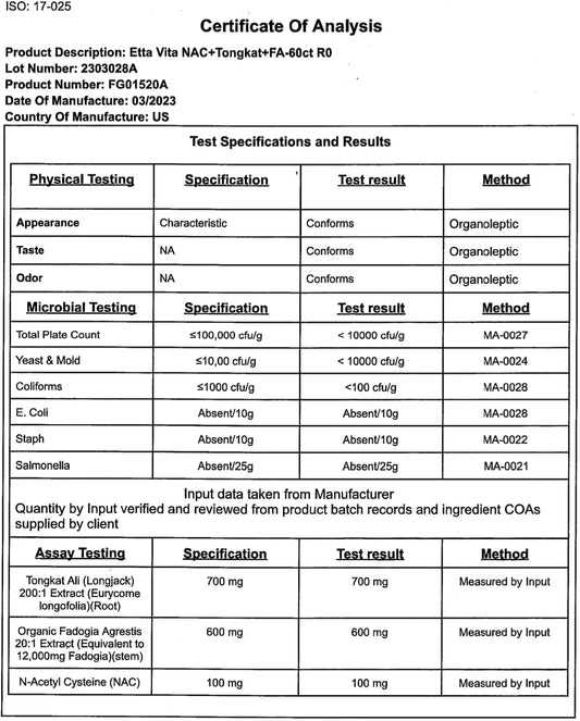 World's First Test Support with NAC for Liver Protection - Tongkat Ali with Organic Fadogia Agrestis for Men & Women, Le