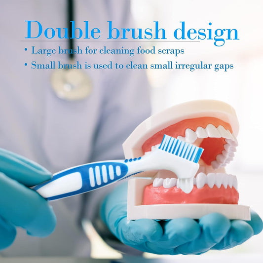 Bvcewilty Denture Brush 4PCS Denture Toothbrushes?Cleaning Brush Double Sided Toothbrush with Multi-Layered Bristles and Rubber Anti-Slip Handle - for Denture Cleaning Care (Green,Purple,Blue,Orange)