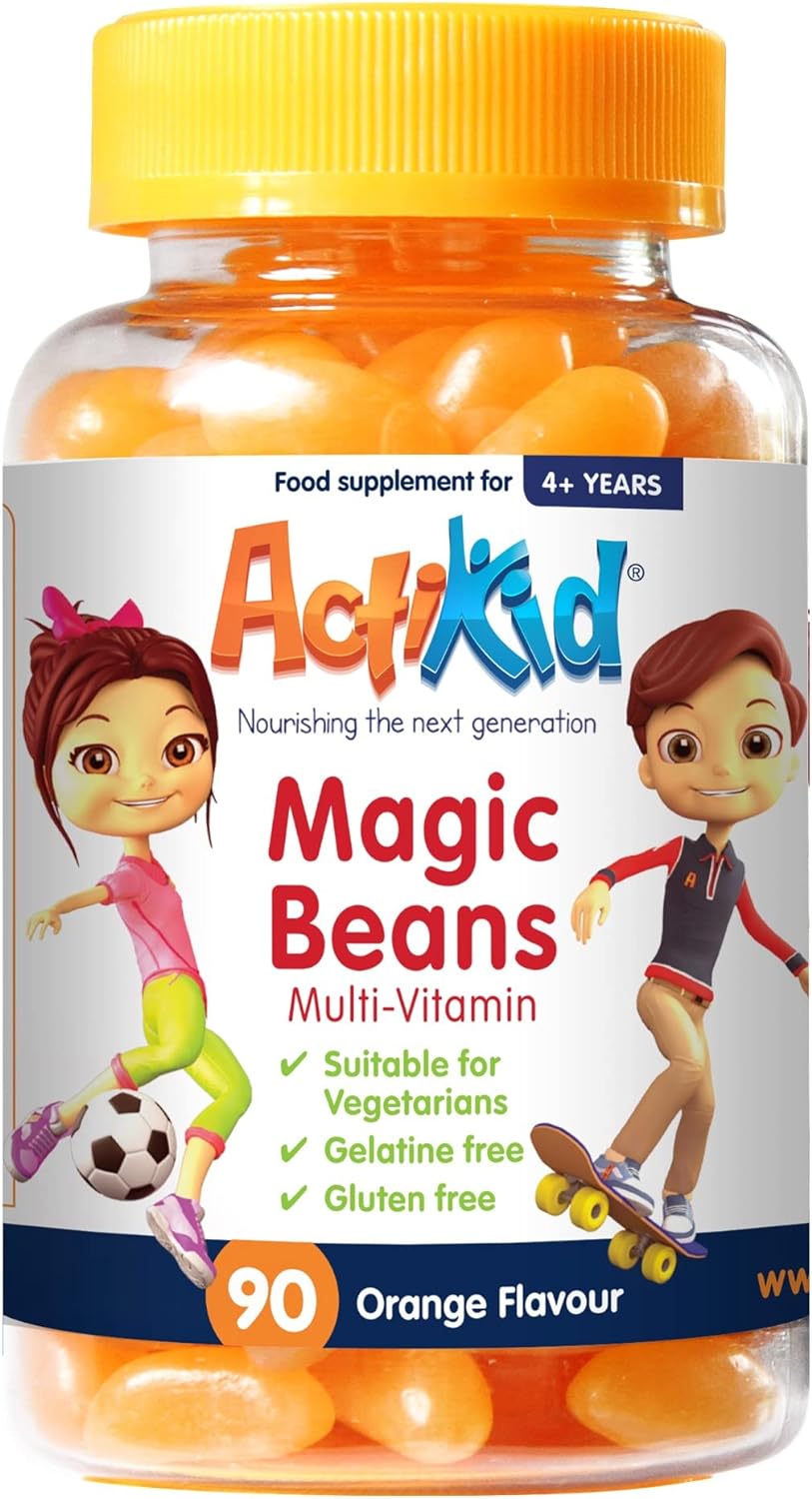 Actikid Magic Beans Multi-Vitamin 90X Orange Flavour, Gelatine Free, I195 Grams