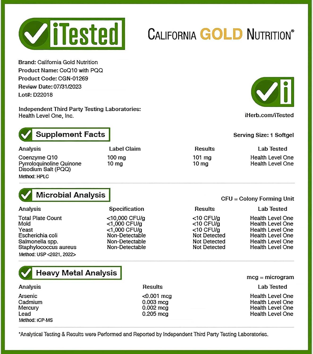 California Gold Nutrition CoQ10 100 mg with PQQ 10 mg, 60 Veggie Softg
