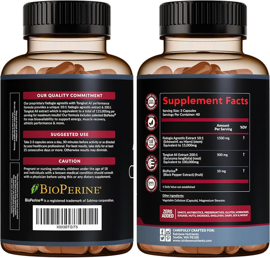 Fadogia Agrestis 15,000mg + Tongkat Ali 100,000mg + BioPerine? [Highest Purity] - Supports Stamina, Strength, Muscle Hea