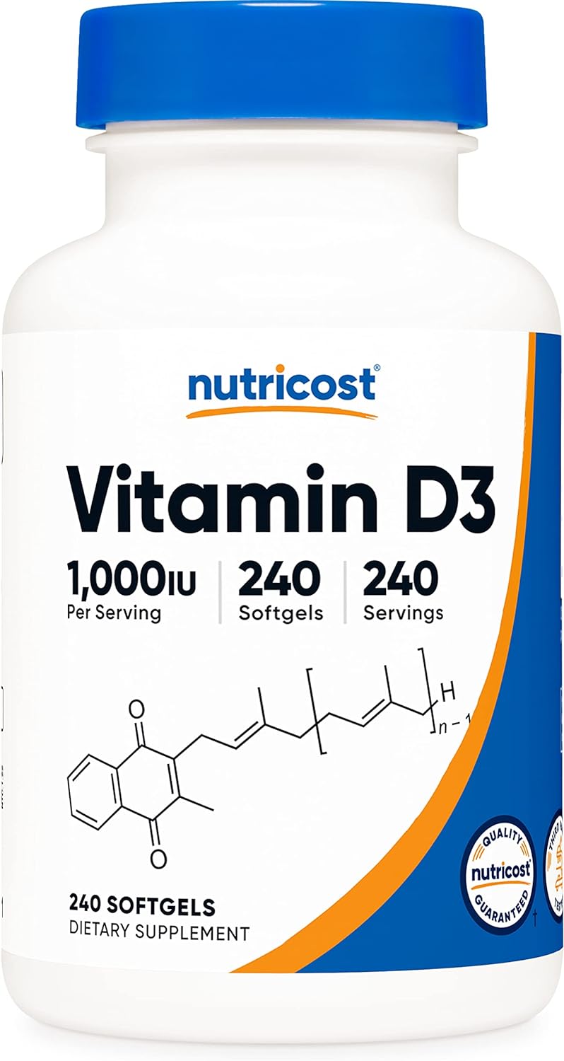 Nutricost Vitamin D3 1000 iu Softgels, 240 Softgels - Non-GMO & Gluten Free