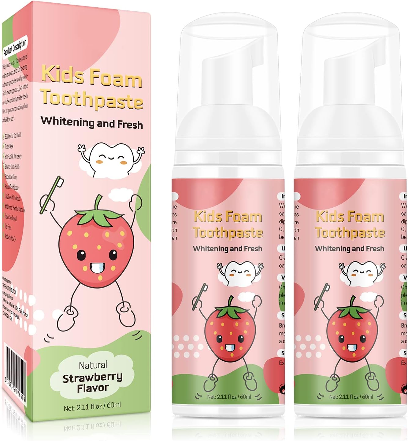 Foam Toothpaste Kids, Kids Foam Toothpaste with Low uoride, Toddler Toothpaste and Mouthwash for Dental Care for U-Shape Electric Toothbrush for Children for 3 and Up