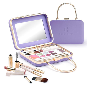 Color Nymph Beginner Makeup Kits For Teens With The Delicate Handbag Included Eyeshadow Palette Blushes Bronzer Highlighter Lipstick Brushes Mirror(Purple)