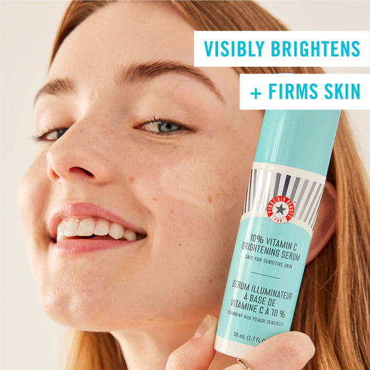 First Aid Beauty 10% Vitamin C Brightening Serum, Safe for Sensitive Skin, Helps Brighten + Visibly Firm Face + Neck, 1.7