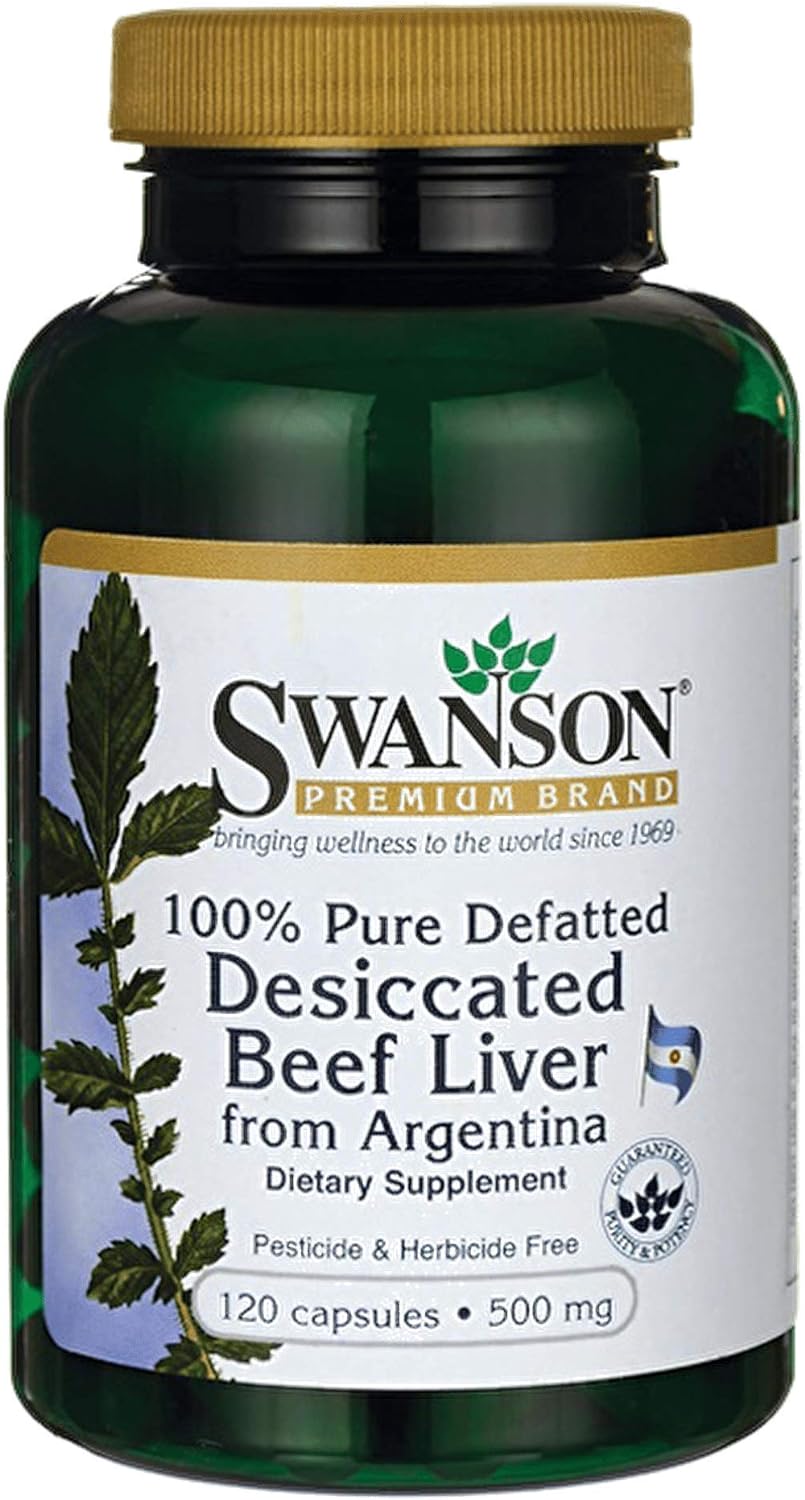 Swanson 100% Pure Defatted Desiccated Beef Liver 500 Milligrams 120 Capsules