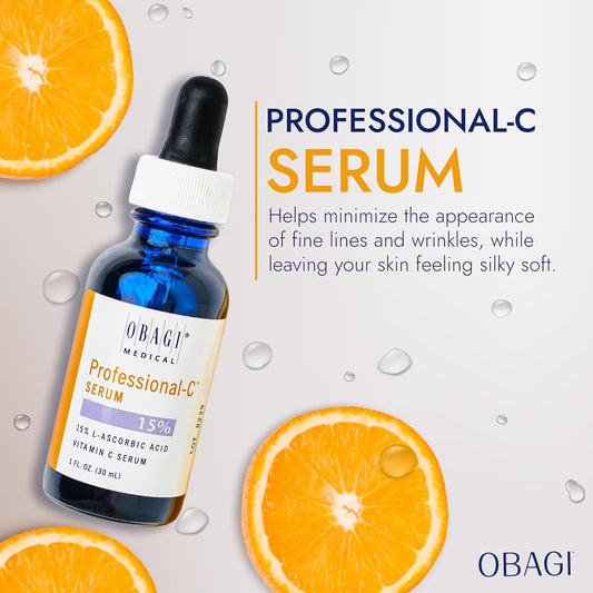 Obagi Professional C Serum 15%, Vitamin C Facial Serum with Concentrated 15% L Ascorbic Acid for Normal to Oily Skin 1.0