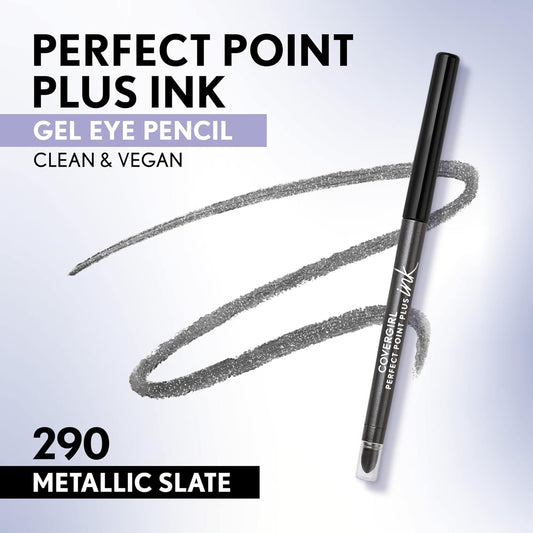COVERGIRL Perfect Point Plus Ink Gel Eye Pencil, Pigmented, Long-Wearing, Vegan Formula, Metallic Slate 290, 0.01