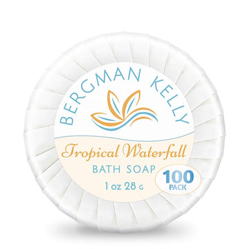 BERGMAN KELLY Hotel Soap Bars in Bulk (Tropical Waterfall, 1 , 100 PK), Travel Size Cleansing Soap, Small Individually Wrapped Round Soap, Mini Size Toiletries: Airbnb, Motel, Guest Bath
