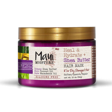 Maui Moisture Heal & Hydrate + Shea Butter Hair Mask & Leave-In Conditioner Treatment to Deeply Nourish Curls & Help Repair Split Ends, Vegan, Silicone, Paraben & Sulfate-Free, 12