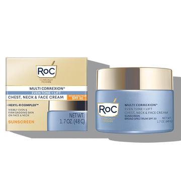 RoC Multi Correxion 5 in 1 Chest, Neck, and Face Moisturizer Cream with SPF 30, for Neck Firming and Wrinkles, Vitamin E & Shea Butter, Oil Free Skin Care, 1.7