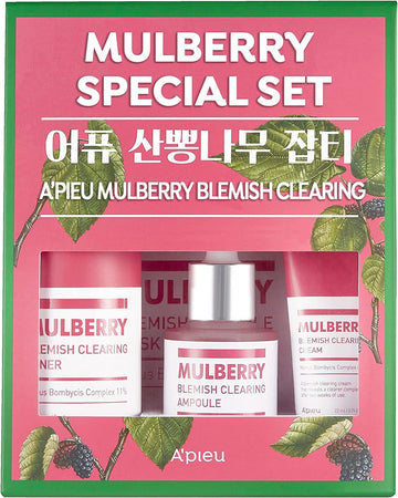 A'PIEU Mulberry Blemish Clearing Ampoule (Set) - Blemish Clearing Skincare set - Toner, Cream, Ampoule, and Bonus -K-BEAUTY