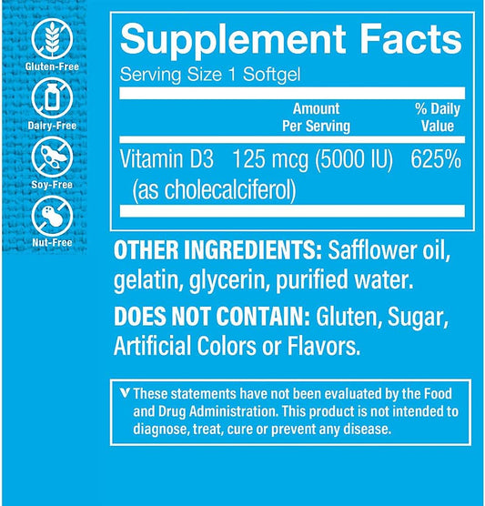 The Vitamin Shoppe Vitamin D3 5000Iu Softgel, Supports Bone & Immune H