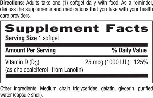 Country Life Vitamin D3, Non-Fish 1000 Iu, 200 Softgels, Certified Glu