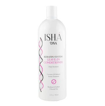 ISHA DNA Keratin Treatment System Leave In conditioner - Sulfate Free - Daily Treatment For Instant Damage Control - Provides Volume and Detangles - Coconut and Argan Oil Infused (32  .)