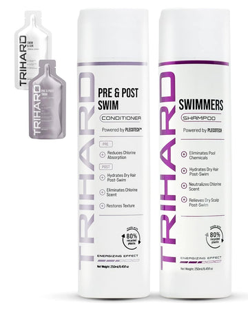 TRIHARD Kids Swimmers Shampoo + Pre & Post Swim Conditioner| Kids Shampoo Conditioner Duo| Pre and Post Swim Hair Protectant Solutions for Kids