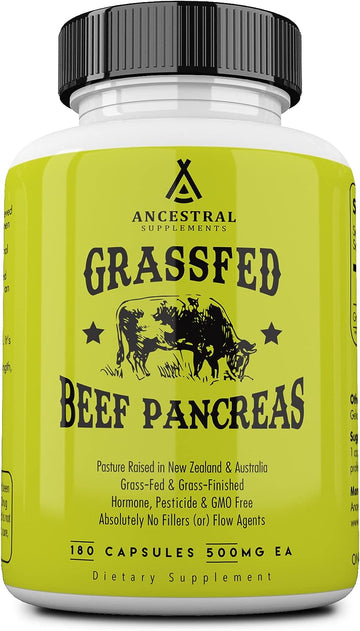 Ancestral Supplements Grass Fed Beef Pancreas Supplement, 500mg, Pancreatic Support with Proteolytic Enzymes for Digesti