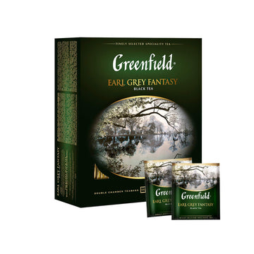 Greenfield Earl Grey Fantasy ?lassic Collection Black Tea Finely Selected Speciality Tea 100 Double Chamber Teabags With Tags in Foil Sachets