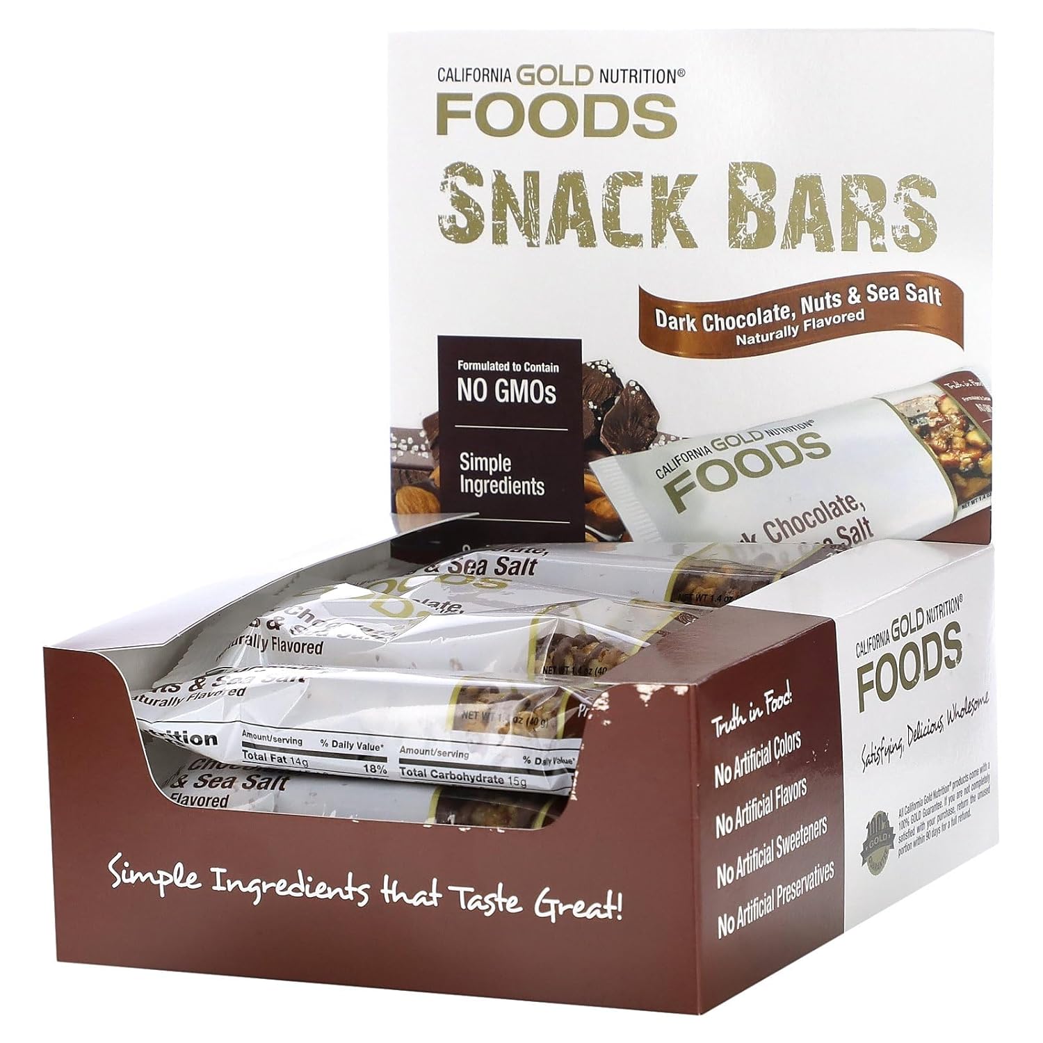 Foods - Dark Chocolate, Nuts, & Sea Salt Bar Gold Bar, 12 Bars, Califo1.28 Pounds