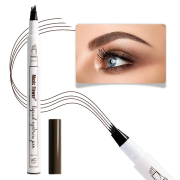Music ower Eyebrow Pencil, Liquid Eyebrow Pen, Waterproof Brow Pen with Micro-Fork Tip, Smudgeproof Long Lasting Fine Sketch Microblading Pen, Chestnut