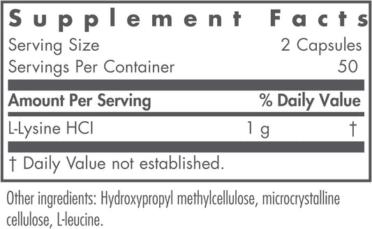 Nutricology L-Lysine 500 mg - Collagen and Bone Health, Immune Support