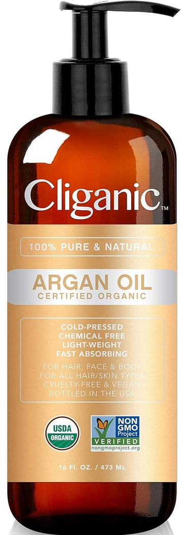 Cliganic Organic Argan Oil 16 with Pump, 100% Pure | Bulk for Hair, Face & Skin