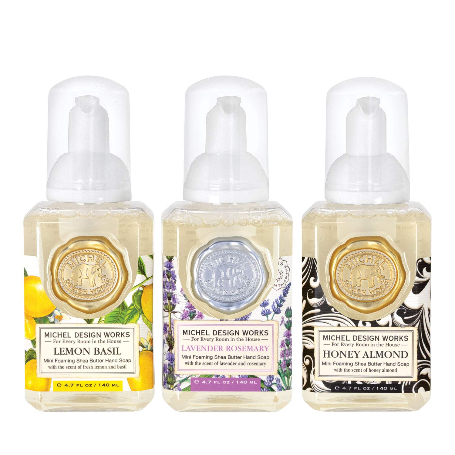 Michel Design Works Mini Foaming Soap 3-Pack Set (Lavender Rosemary, Lemon Basil, Honey Almond)