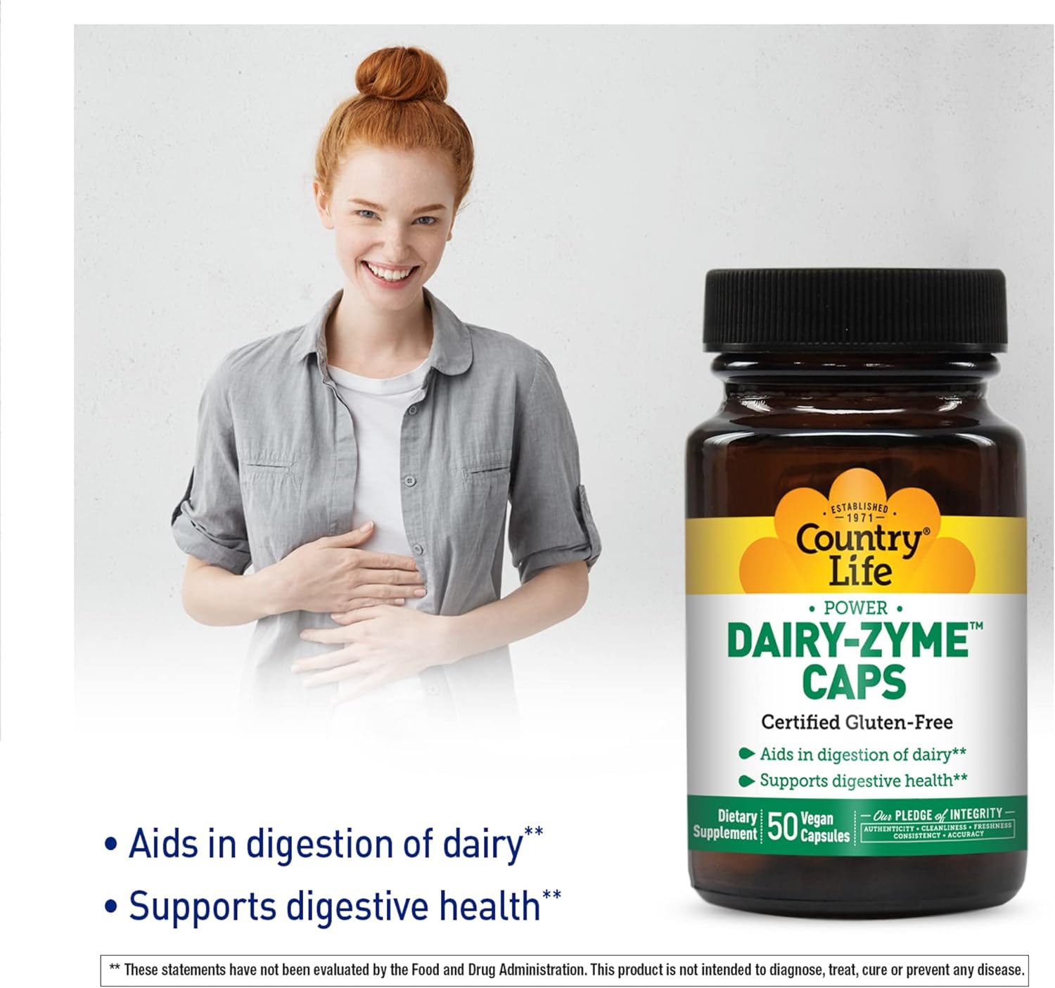 Country Life Dairy-Zyme, 50 Vegan Capsules, Certified Gluten Free, Cer