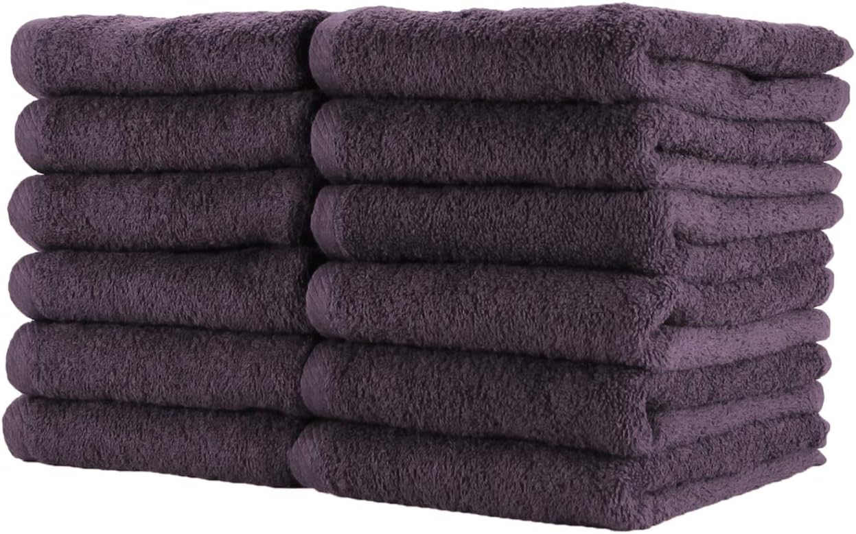 Arkwright Bleach Safe Jr. Salon Towels - (Pack of 12) 100% Ring Spun Cotton Soft Quick Dry Super Absorbent Hand Towel for Cosmetology, Spa, Facials, 16 x 27 in, Eggplant
