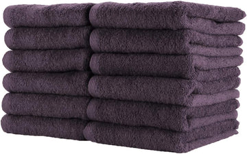 Arkwright Bleach Safe Jr. Salon Towels - (Pack of 12) 100% Ring Spun Cotton Soft Quick Dry Super Absorbent Hand Towel for Cosmetology, Spa, Facials, 16 x 27 in, Eggplant